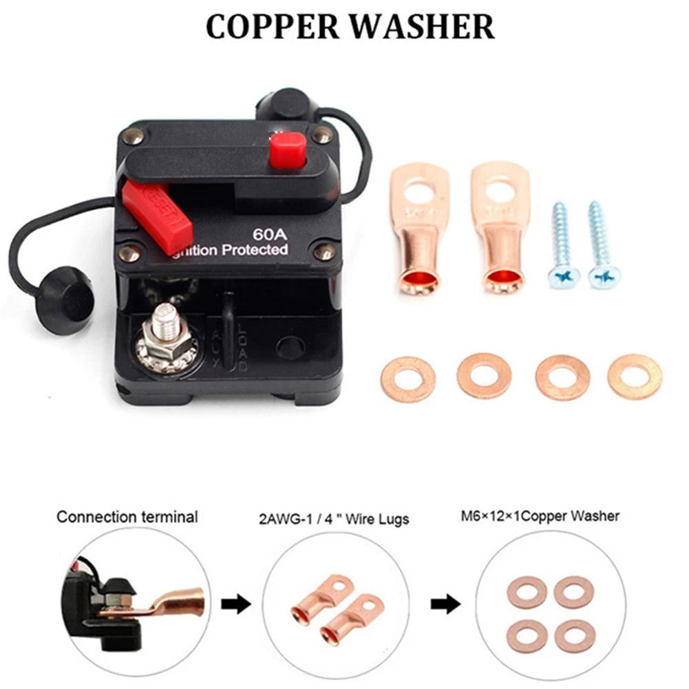 60A Manual Reset Circuit Breaker for 12V 48V Car Boat Applications