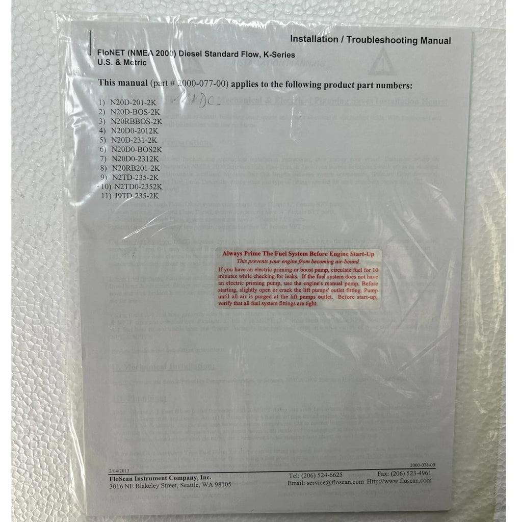 Floscan N20D-231-2K Diesel Fuel Flow Monitoring System for Series K