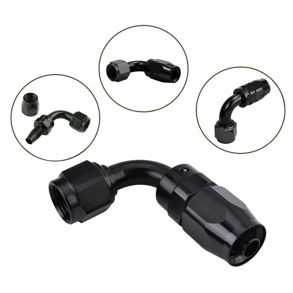 2X AN6 90 Degree Hose End Fitting for PTFE Fuel/Oil/Gas Hose Line (Black)