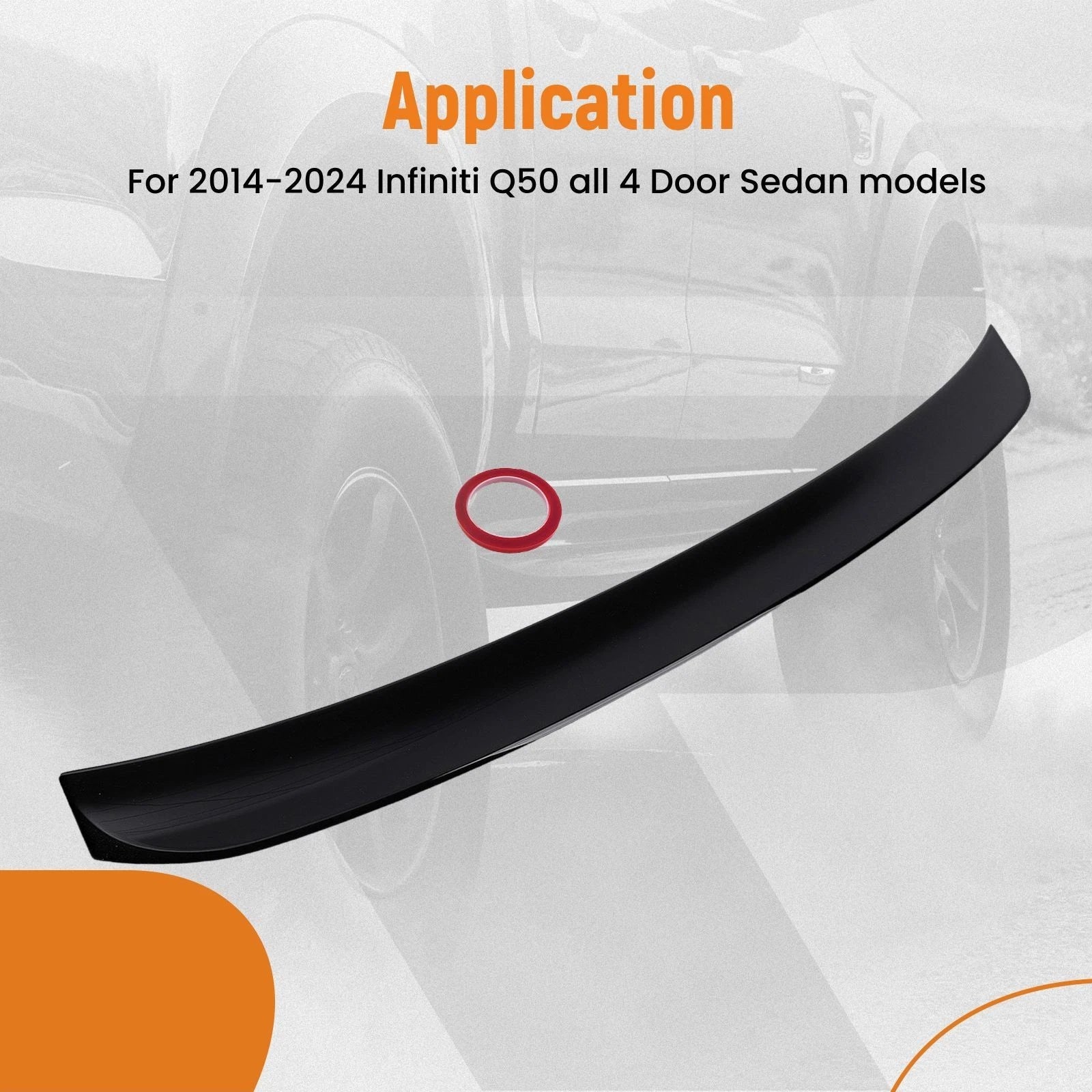 Trunk Spoiler Wing Lip for Infiniti Q50 (2014–2024) Glossy Black ABS Plastic