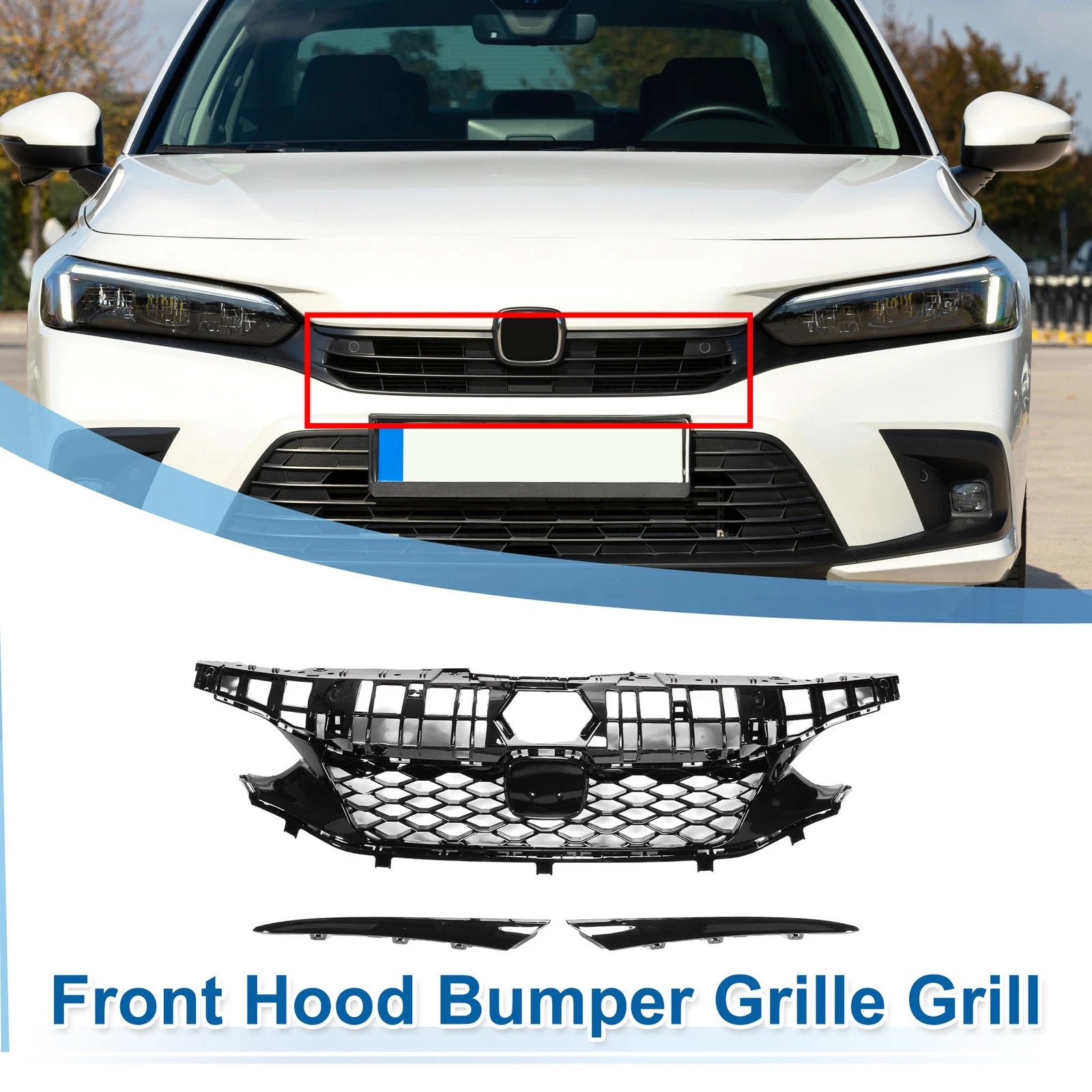 Front Upper Hood Bumper Grille for Honda Civic (2022–2024) Type-R Style