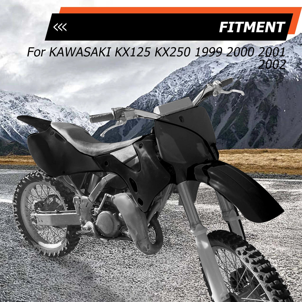 Black Restyle Plastic Kit Fairing Bodywork for Kawasaki KX125 KX250 (1999–2002)