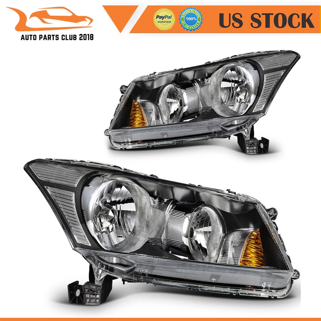 Set of 2 Black Housing Headlights Assembly for Honda Accord 2008–2012 L+R