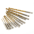 13 PCS Drill Bit Set Coated HSS Steel Hex Shank 1.5-6.5 mm