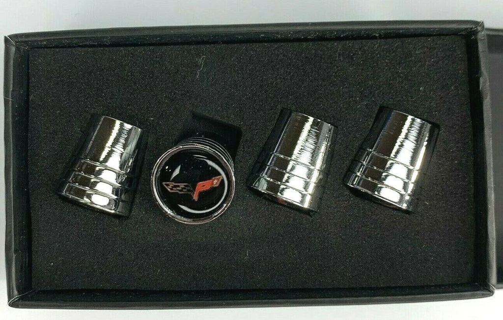 Valve Stem Caps With Corvette C6 Emblem Premium Chrome Tapered Licensed (1997–2004)