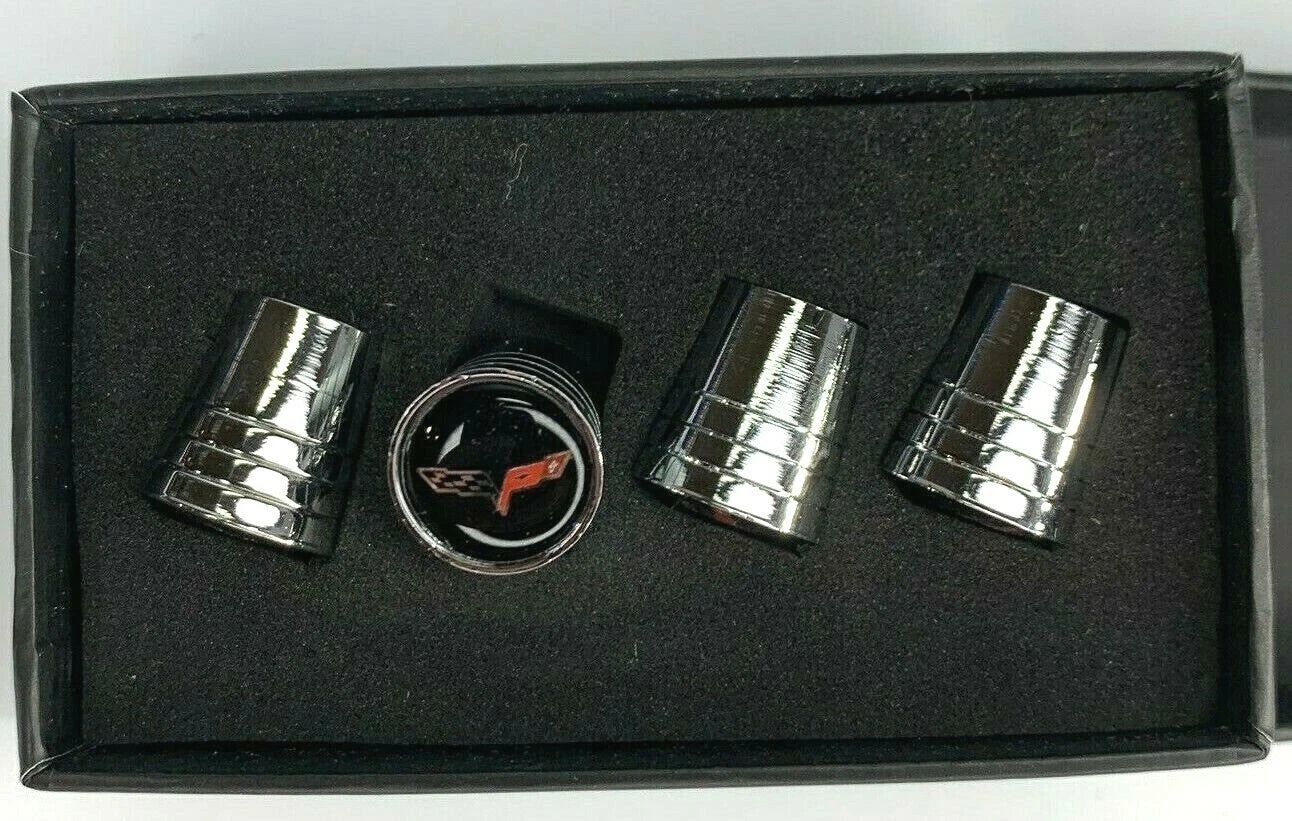 Valve Stem Caps With Corvette C6 Emblem Premium Chrome Tapered Licensed (1997–2004)