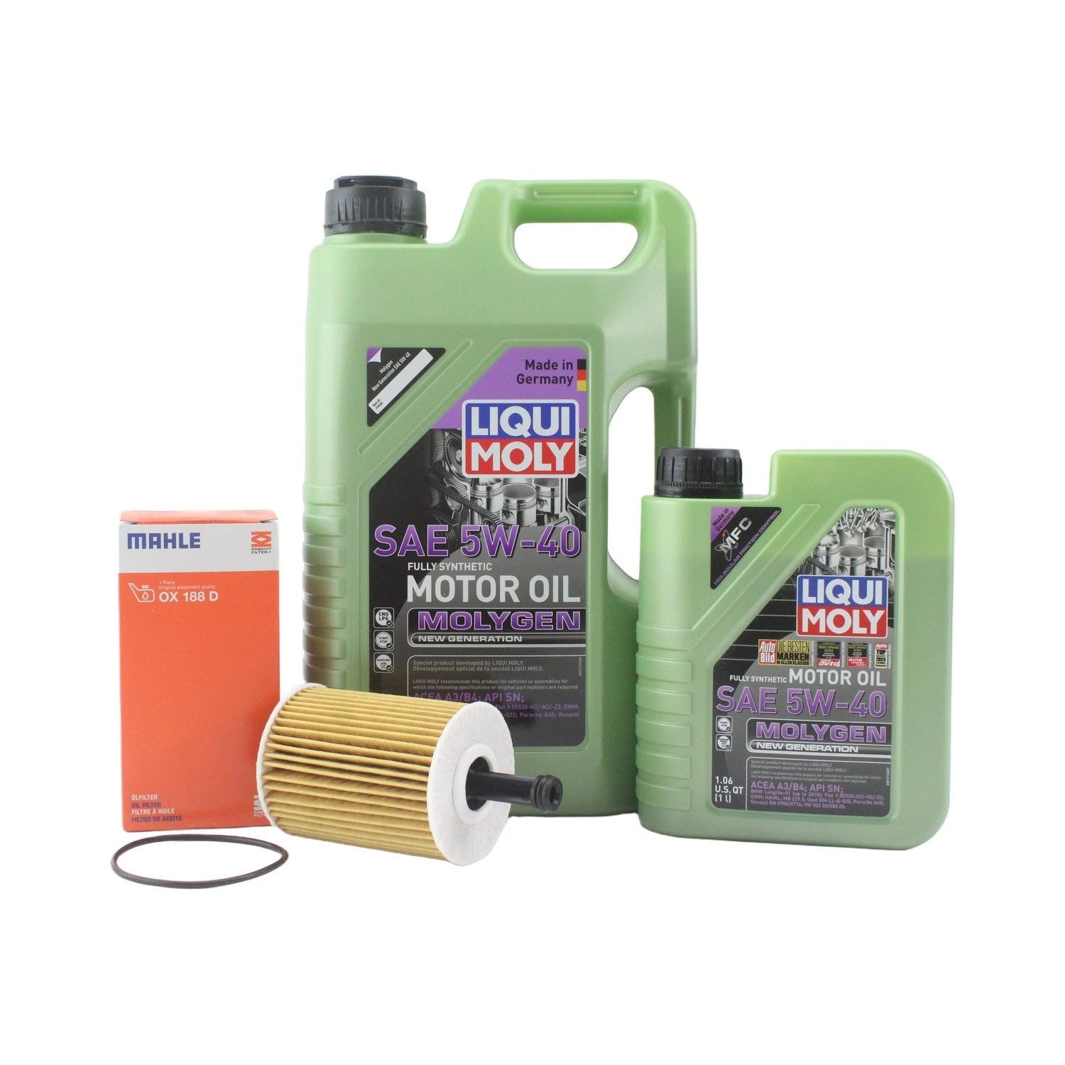 Oil Change Kit 6L Liqui Moly Molygen 5W-40 Mahle for Audi A3 Quattro