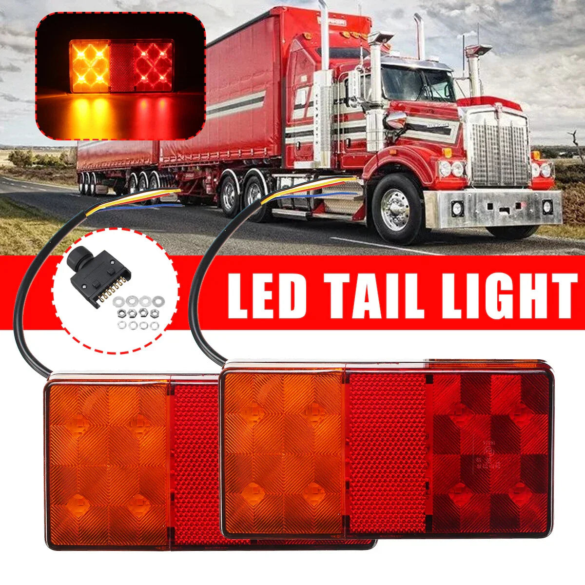 8 LED Tail Lights Brake Rear Turn Signal Lamp Amber+Red for Trailer Truck