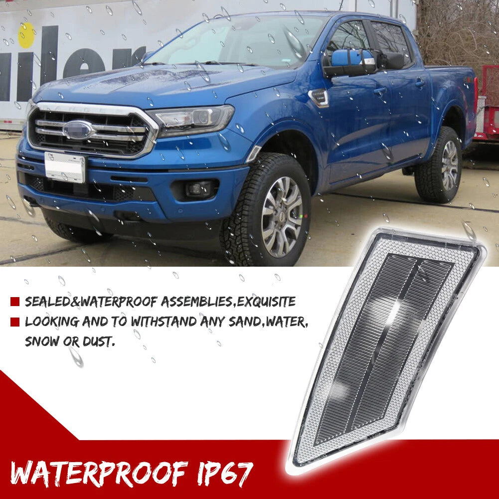 Clear Lens Front Fender Side Marker Lights for Ford Ranger (2019–2021)