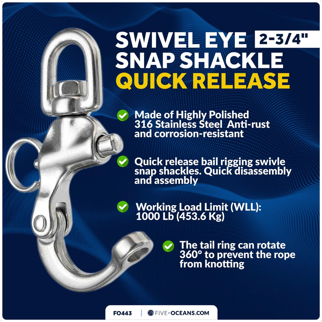 Swivel Eye Snap Shackle Quick Release Bail for Sailing Boat (2-3/4")