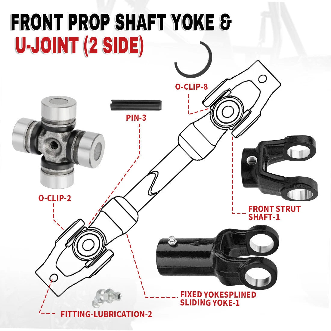 2X Front Prop Shaft Yoke & U-Joint Kit for Polaris (#3235502, #3235501, #3235500)