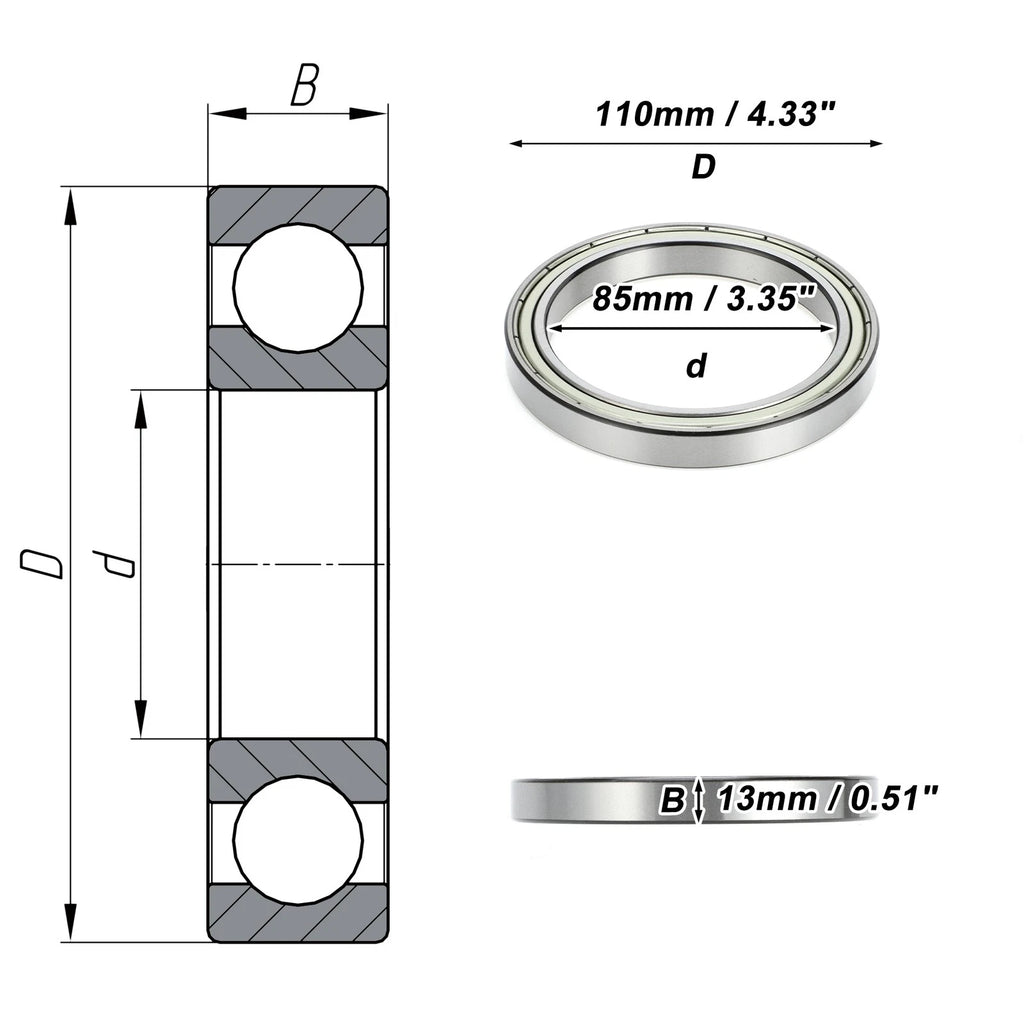 6817ZZ Deep Groove Ball Bearing for Scooter Skateboard Wheel (1 Pc)