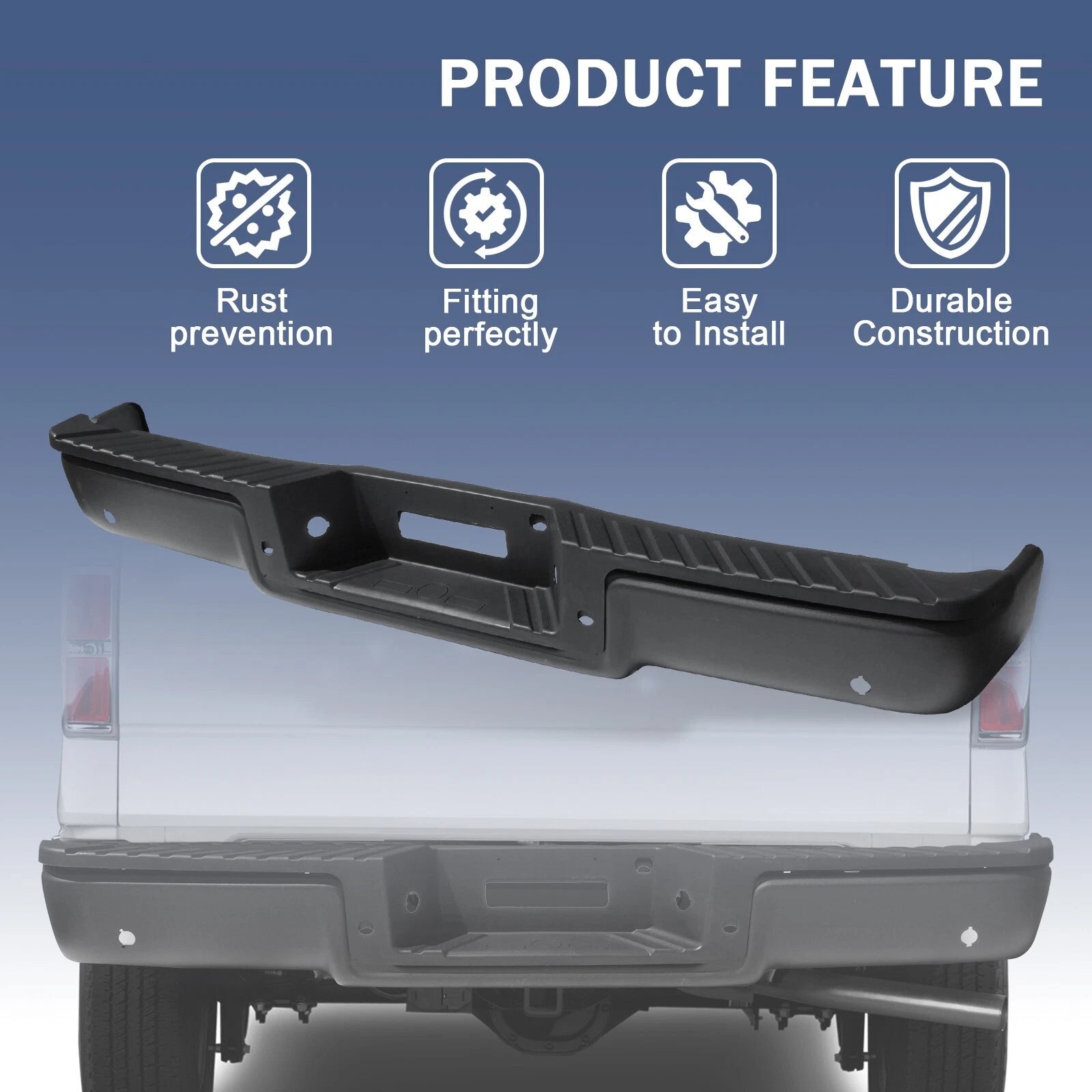Rear Bumper Assembly for Ford F150 (2006–2008) Black Step with Hole