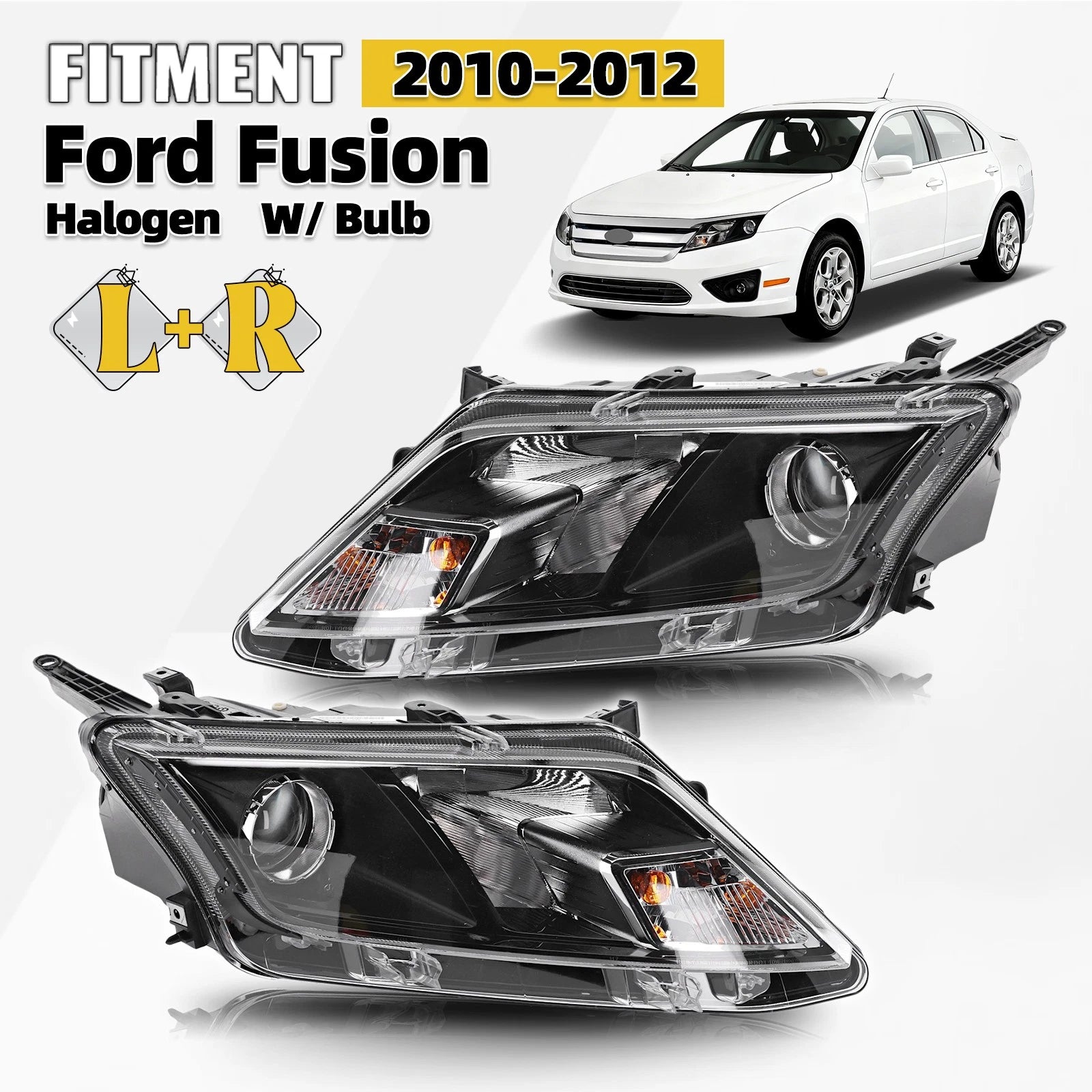 Halogen Headlight Set for Ford Fusion (2010–2012) - Left + Right Pair