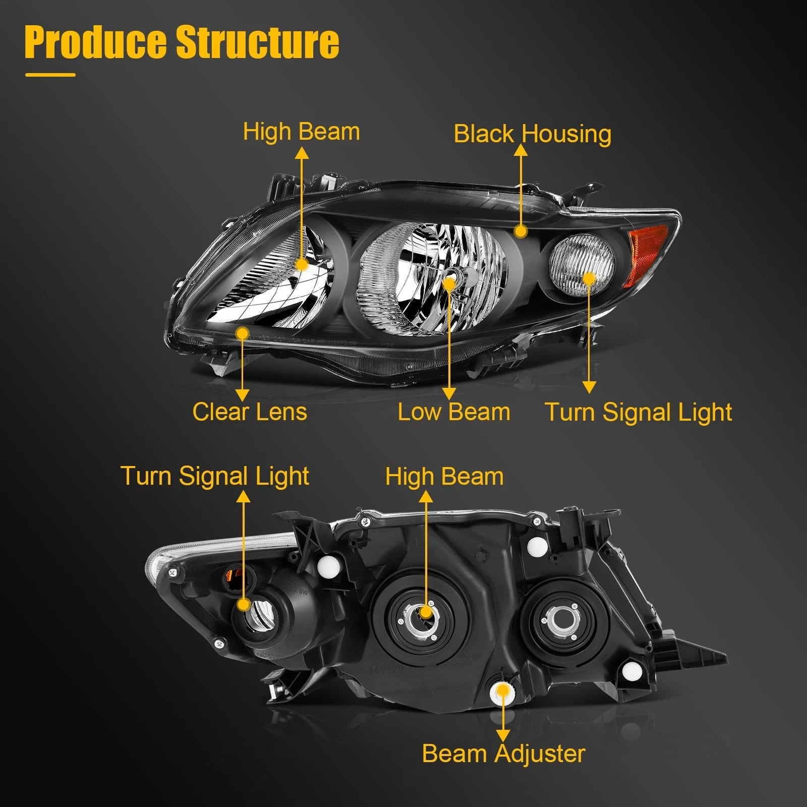 Headlight Assembly for Toyota Corolla (2009–2010)