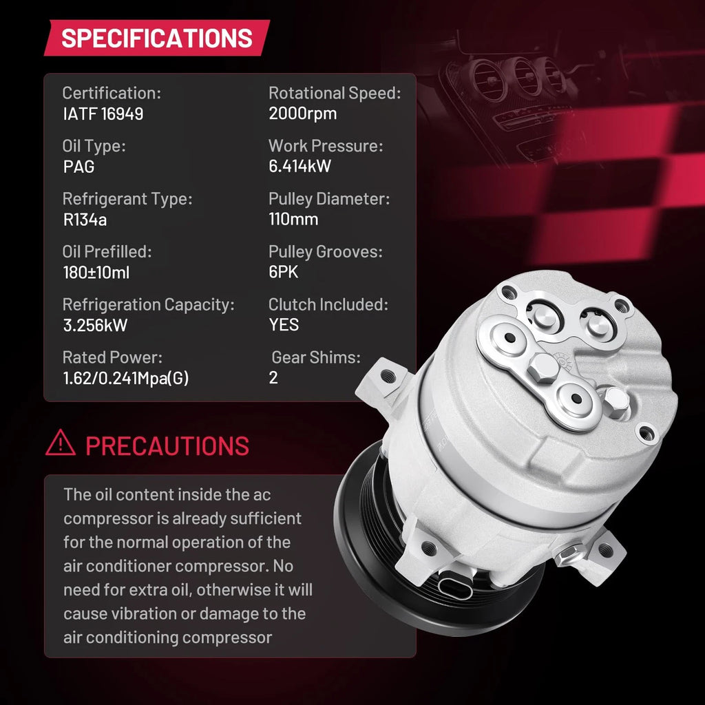 A/C Compressor with Clutch for Olds Cutlass Ciera (1994–1996) CO 20215C 6511333