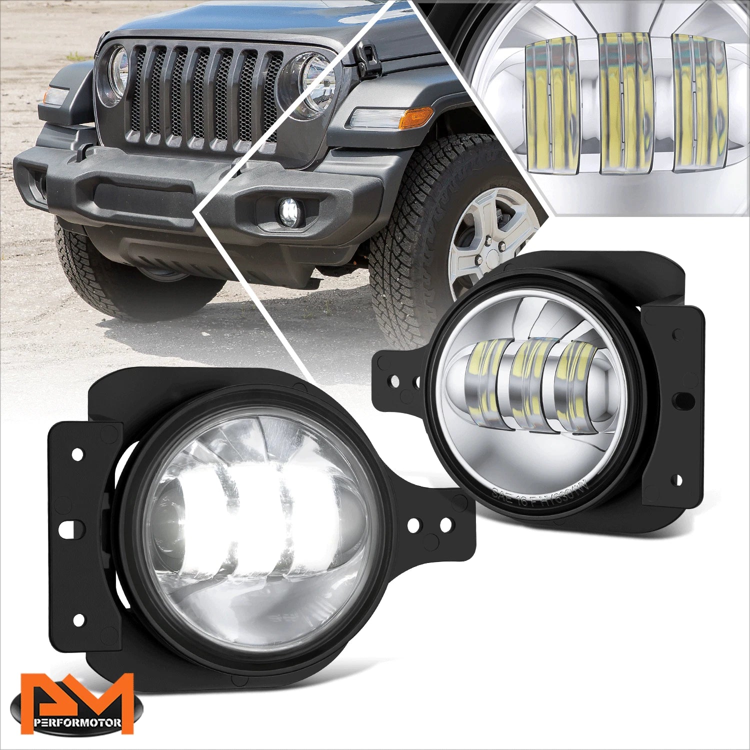 Chrome LED Projector Fog Lights for Jeep Wrangler JL Gladiator (2018–2026)