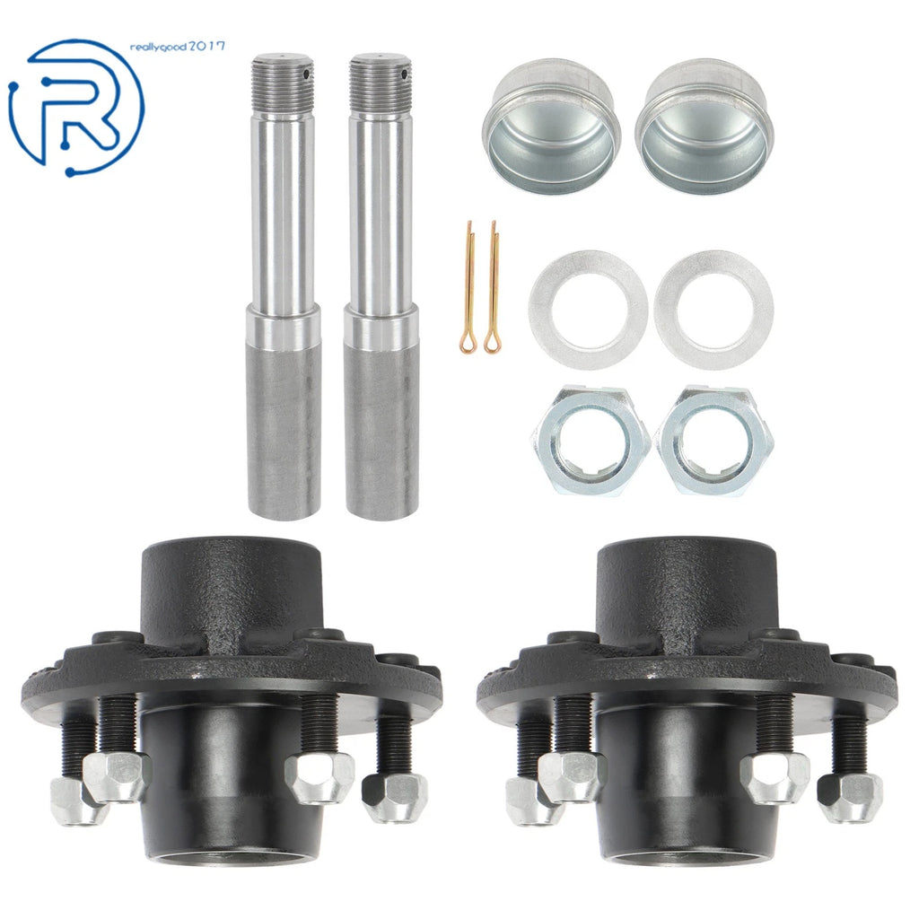 Set of 2 Round Spindles & Bearings for Trailer Hub Assembly (5 on 4.5")