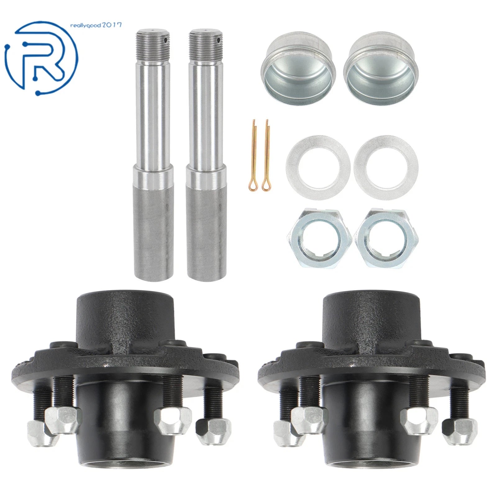 Set of 2 Round Spindles & Bearings for Trailer Hub Assembly (5 on 4.5")