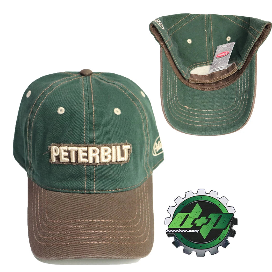 Peterbilt Motors Embroidered Block PB Frayed Patch Hat Green/Brown Cap