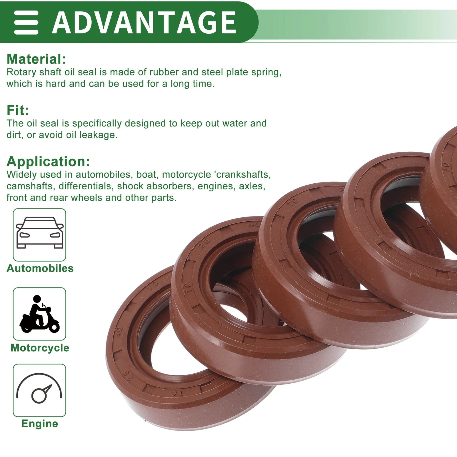 Set of 5 Oil Seal Rotary Shaft Seal FKM Rubber 25x40x10mm