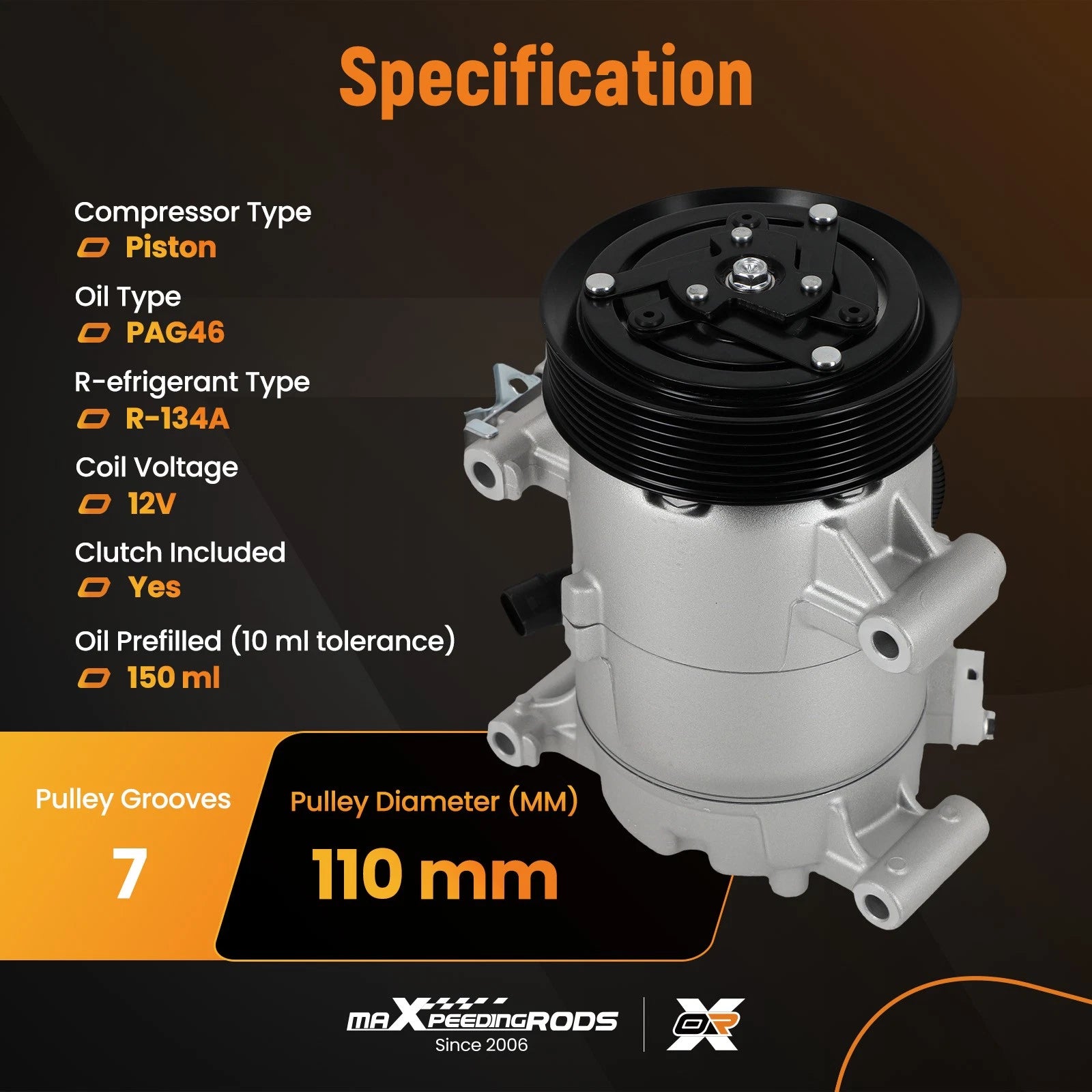 A/C Compressor and Clutch for Honda Civic 2.0L (2016–2021)
