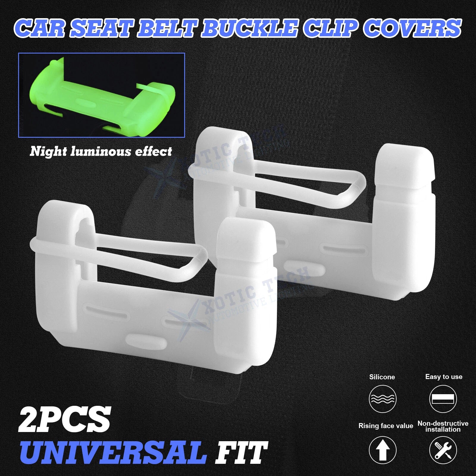 2X White Soft Silicone Luminous Seat Belt Buckle Cover for Universal (—)