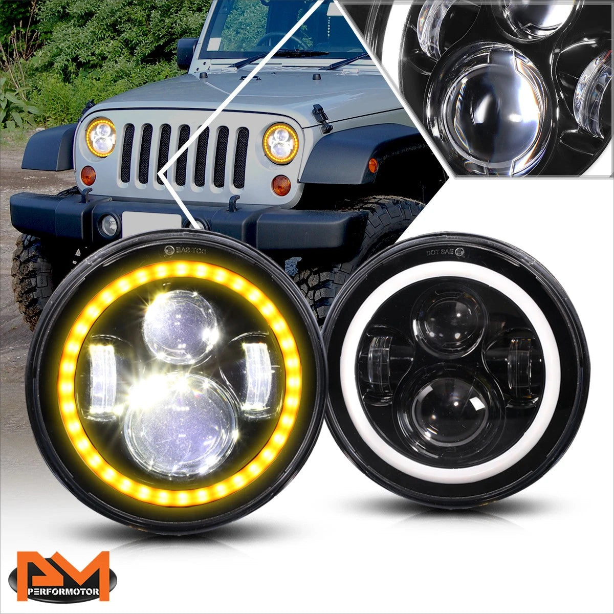 Nuvision Lighting Amber LED Signal Projector Headlights for Wrangler JK (2007–2018)