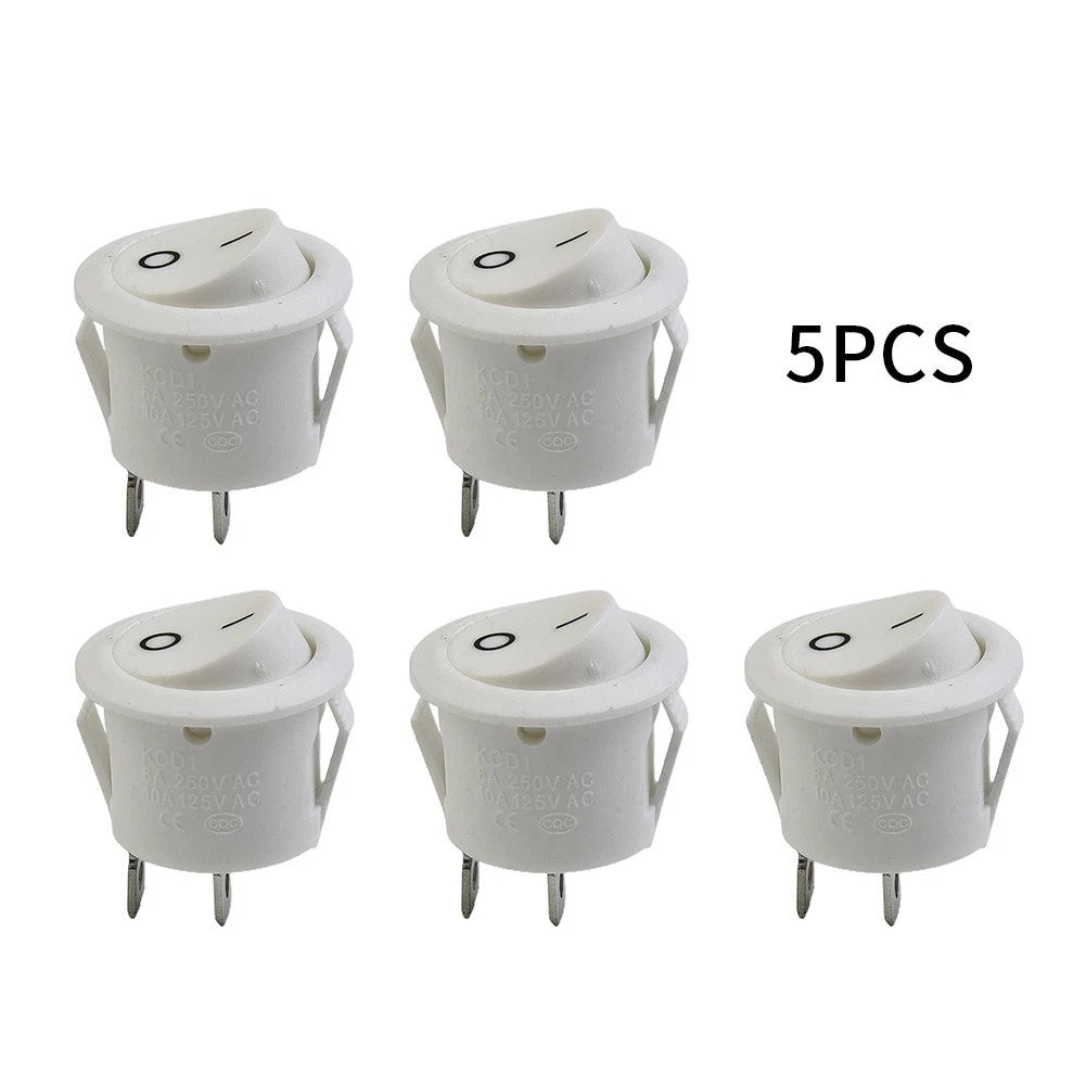 5x Mini-Round White 2-Pin Terminal SPST ON-OFF Rocker Switch 20mm 12V