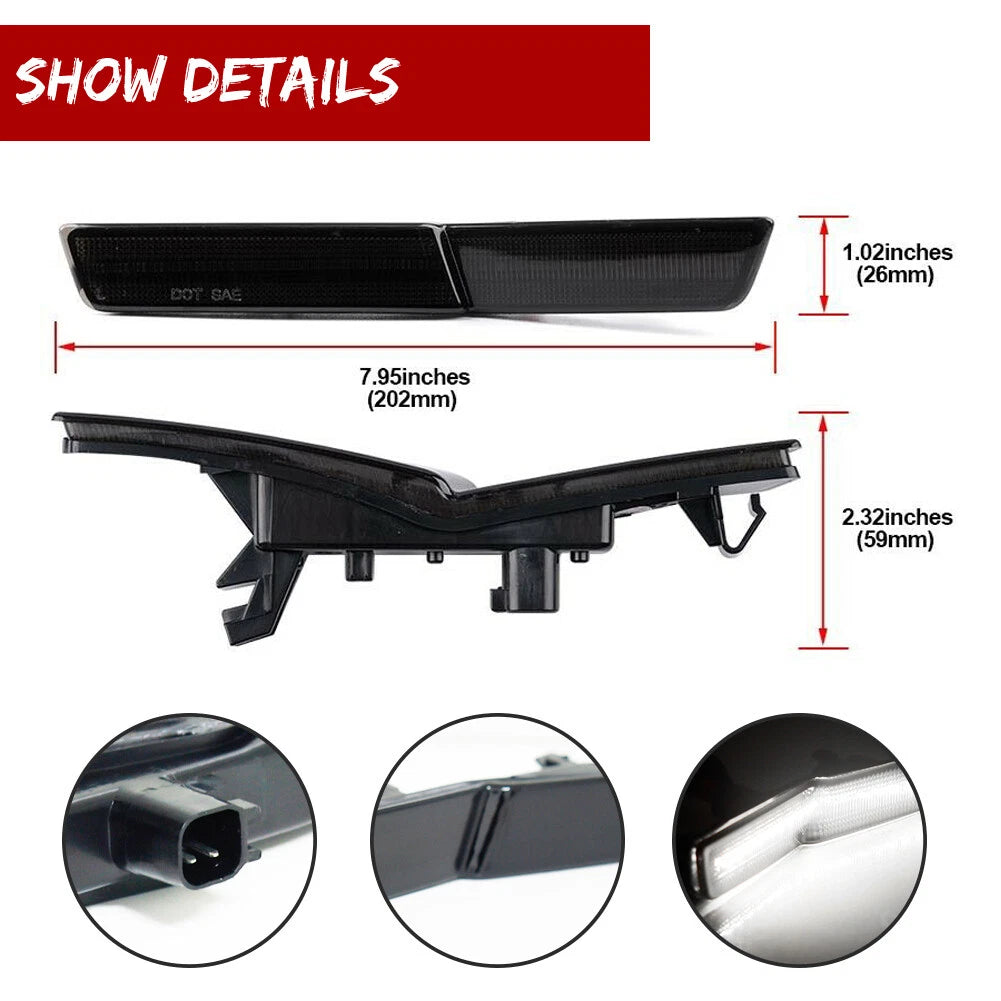 Smoke White LED Front Side Marker Lights for Dodge Challenger (2018–2022)