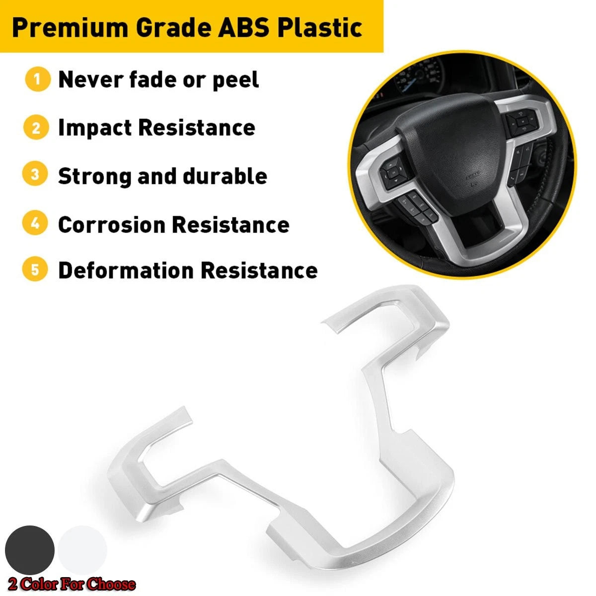 Steering Wheel Cover Trim for Ford F150 (2015–2020) Black ABS