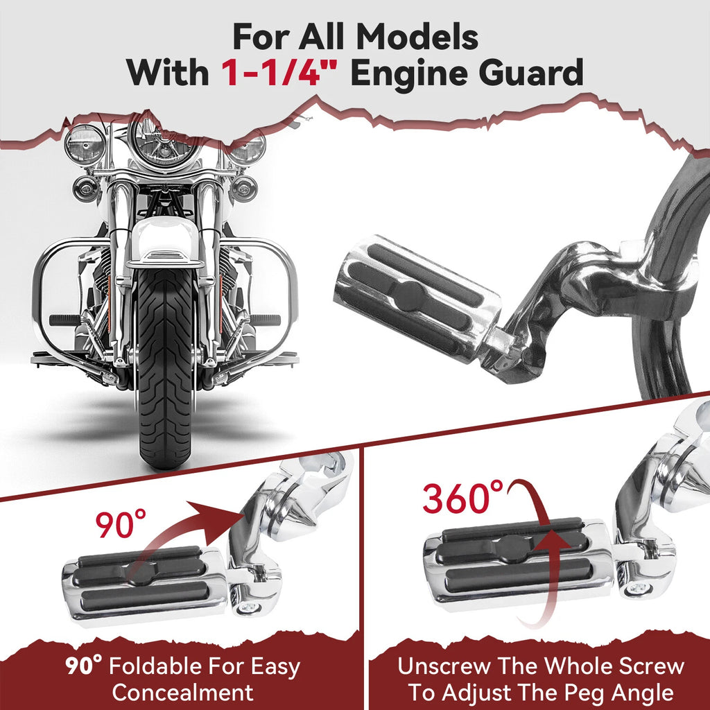 1-1/4" Highway Crash Bar Foot Pegs for Harley Touring Road Glide