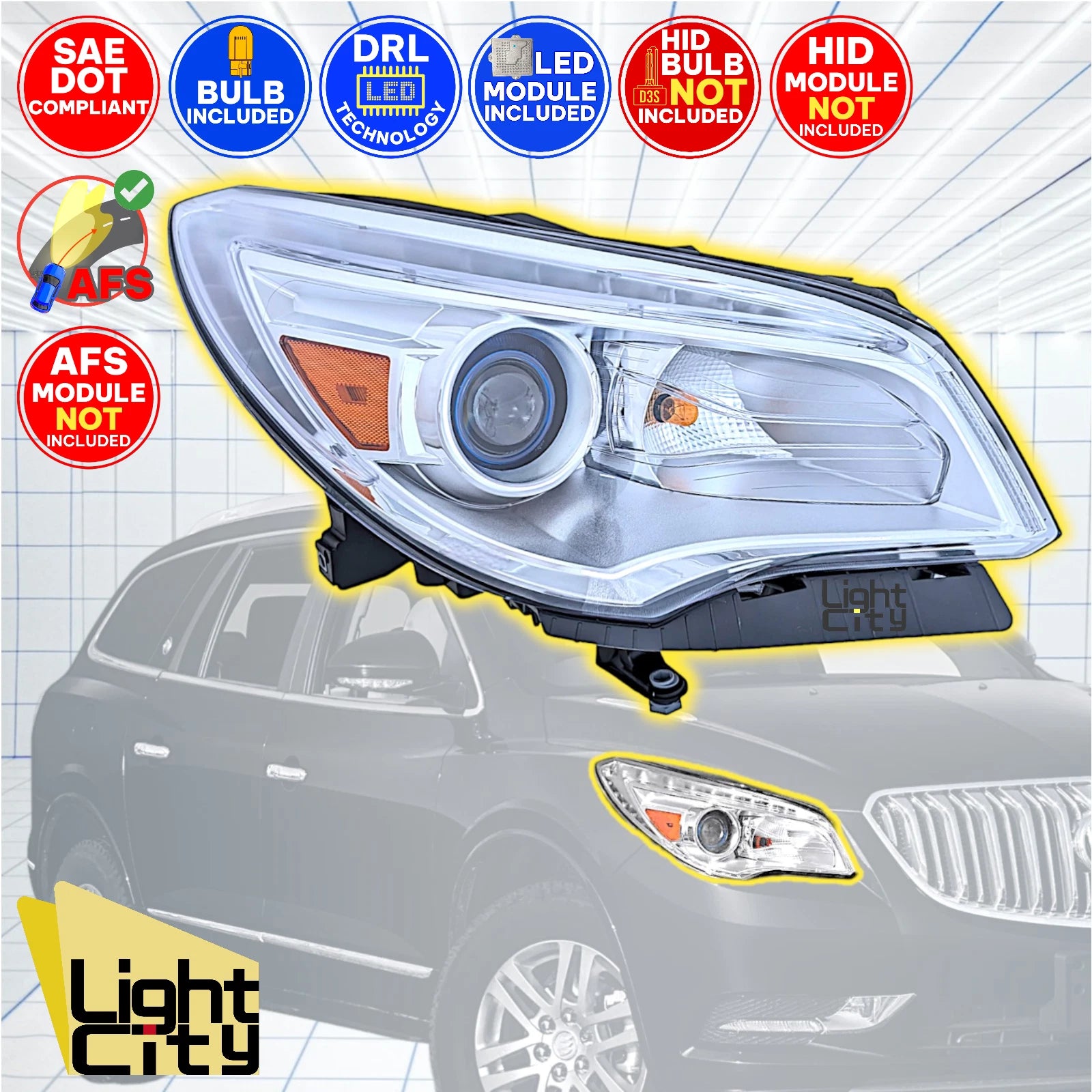 HID Headlight for Buick Enclave (2013–2017) AFS LED DRL RH