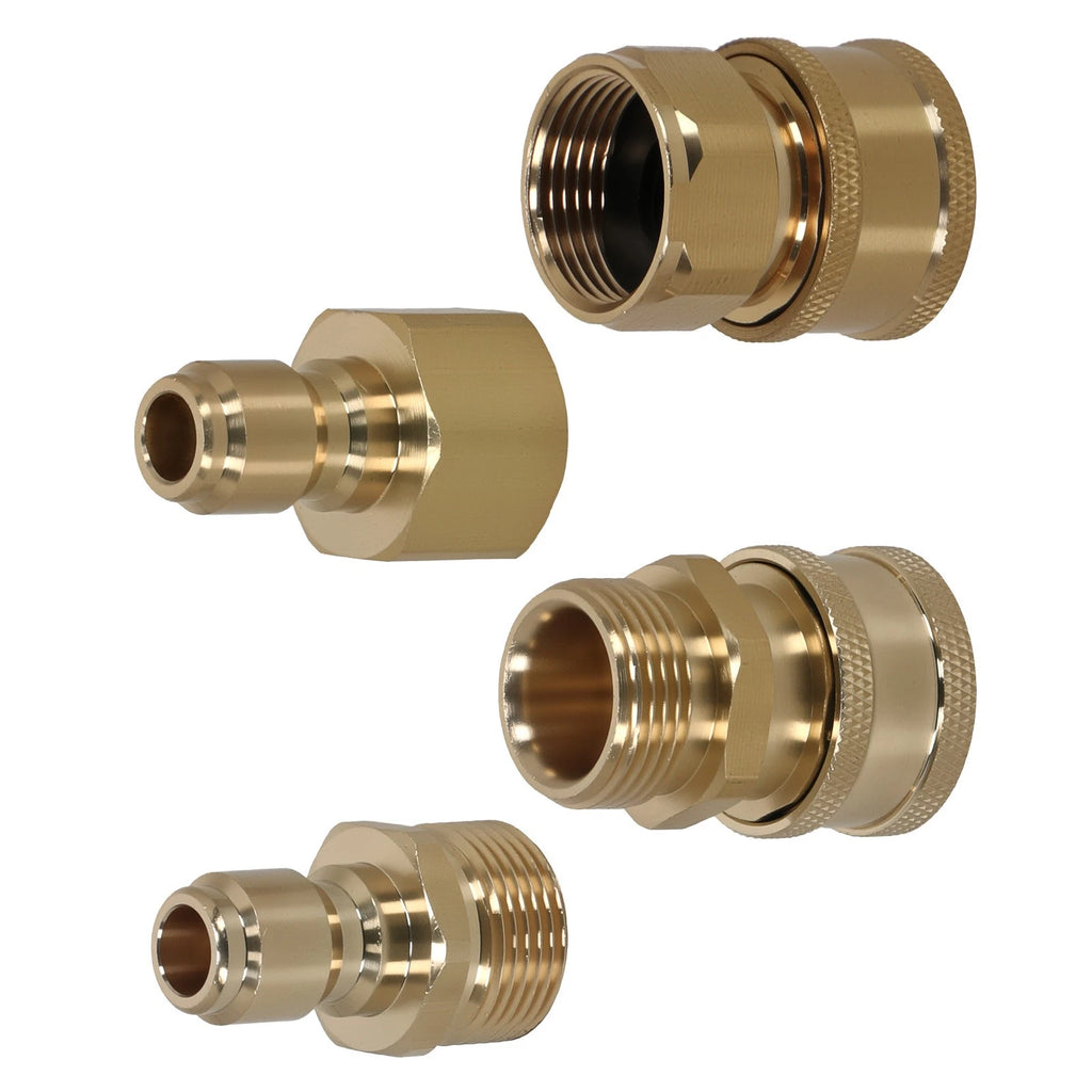 Set of 4 Brass Pressure Washer Adapters M22-15 to 3/8" Coupler