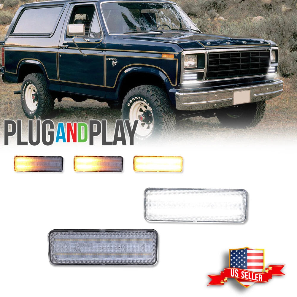 Clear Switchback LED Parking Signal Lights for Ford Bronco F150 F250 F350 (1980–1986)