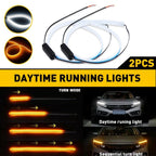 2X 60CM Slim Amber Sequential Flexible LED DRL Turn Signal Strip for Headlight