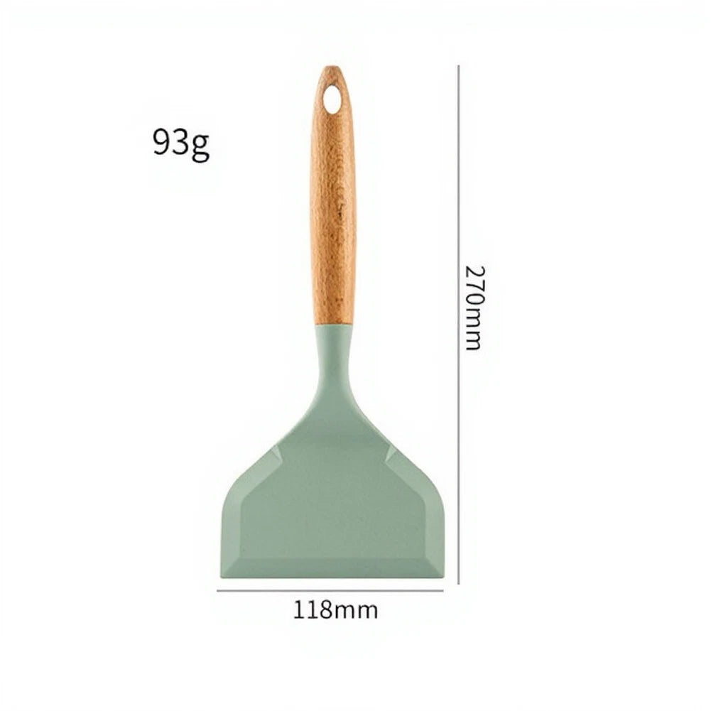 Silicone Spatula with Wooden Handle for Frying Pans and Pancakes (27 cm)