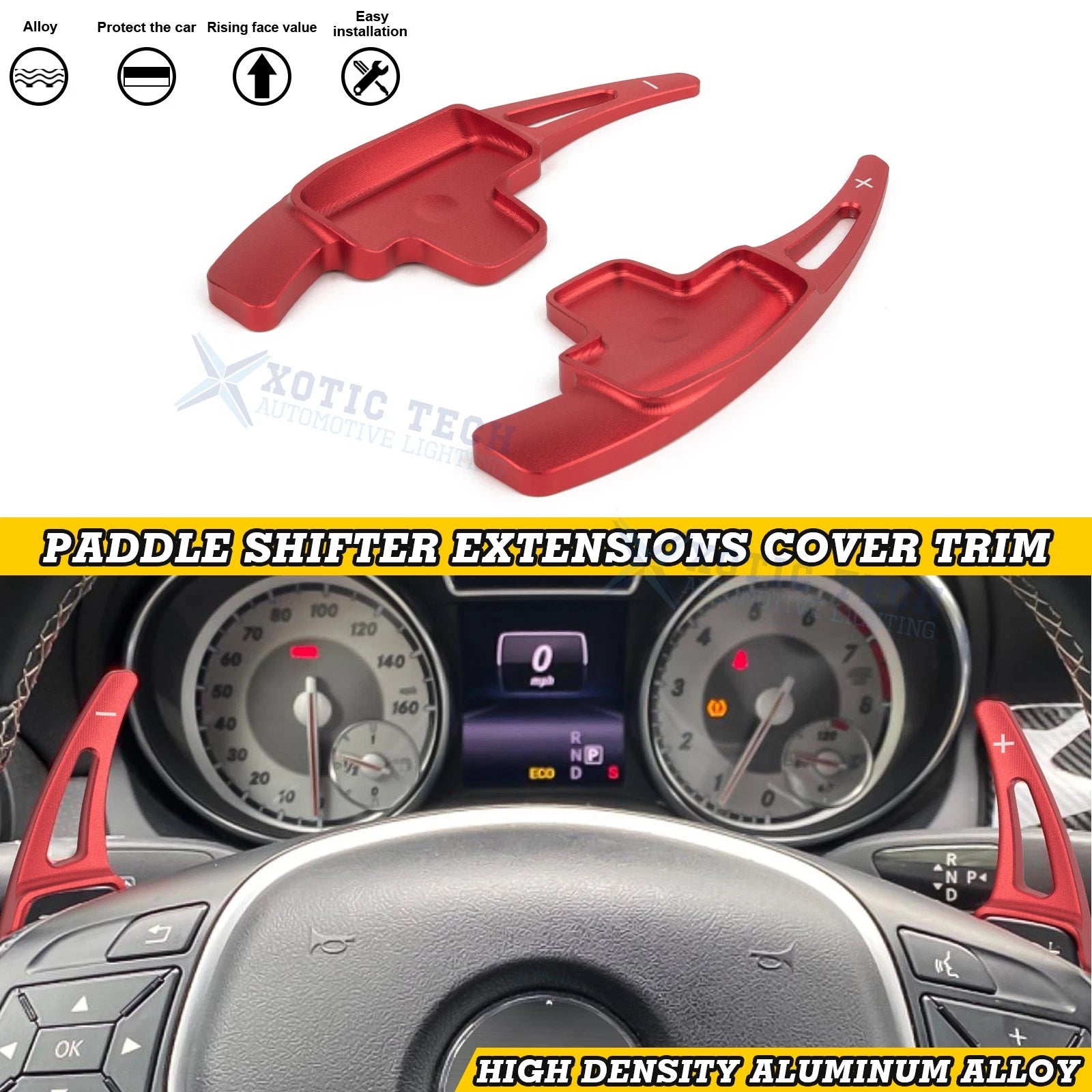 Red Aluminum Paddle Shifter Extension for Mercedes-Benz A–C (2012–2019)