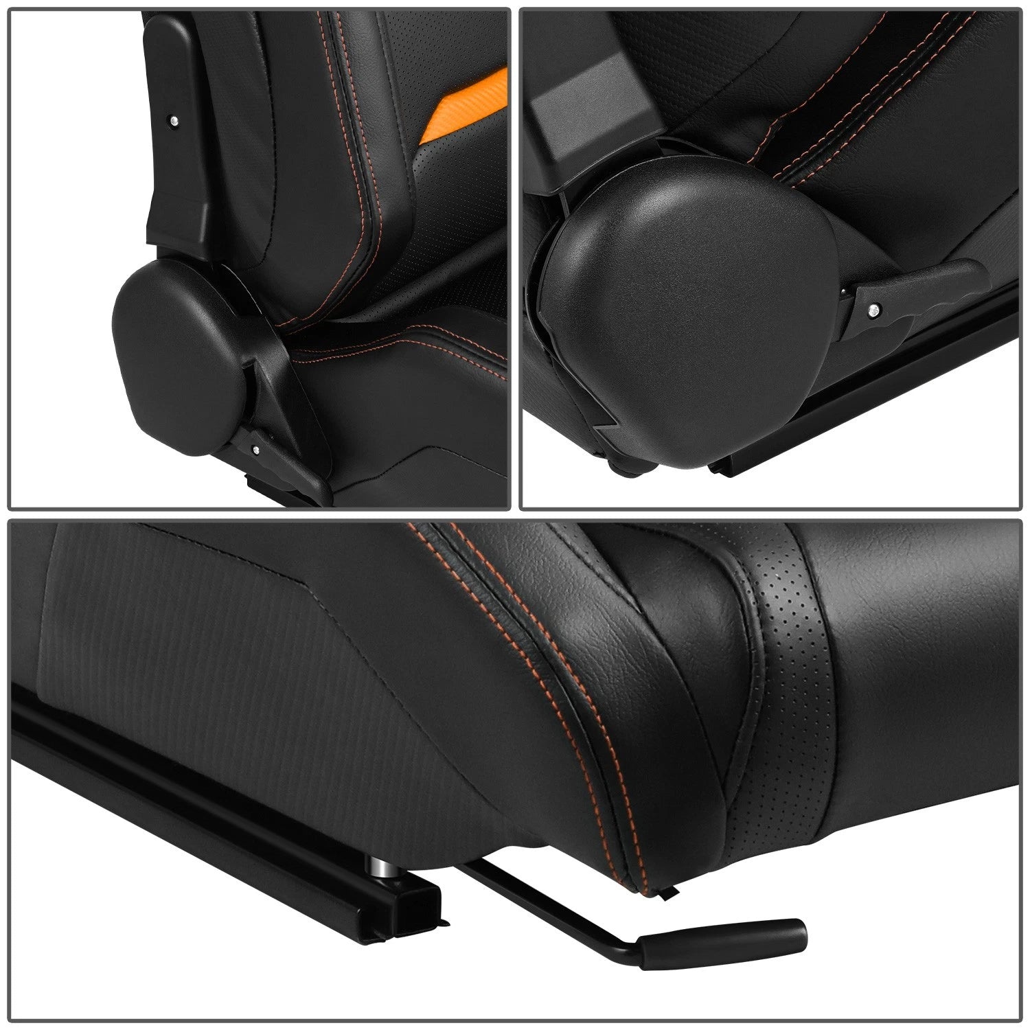 Pair Reclinable Racing Seats for Universal Vehicles with Sliders Orange