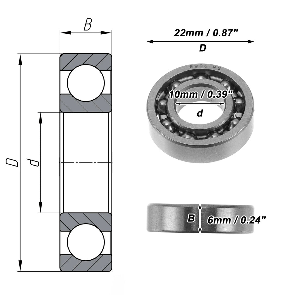 6900 Deep Groove Ball Bearing for Scooter Skateboard Wheel (P5, 10x22x6mm)