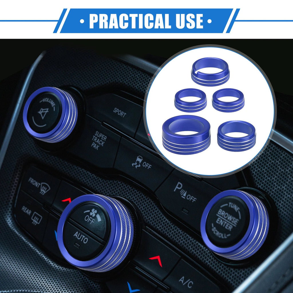 5 Pcs AC Climate Control Knob Ring for Chrysler 300, Dodge Challenger (2005–2023) Blue