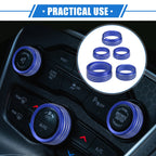 5 Pcs AC Climate Control Knob Ring for Chrysler 300, Dodge Challenger (2005–2023) Blue