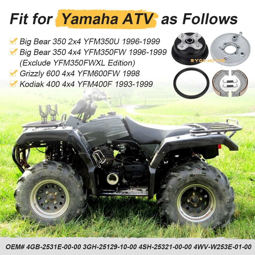 Rear Brake Drum Hub Plate Shoes Seal Assy for Yamaha Kodiak Grizzly (1993–2001)