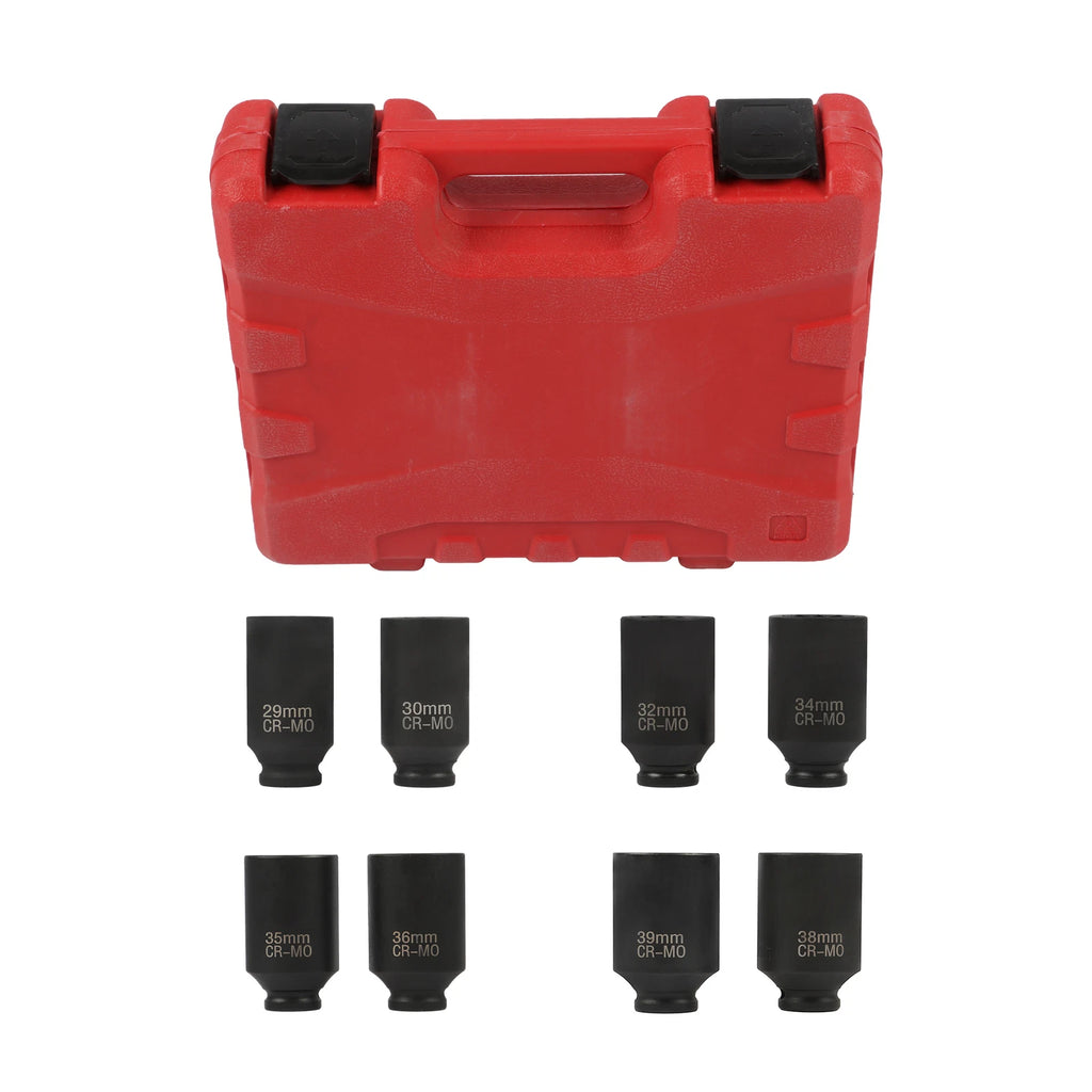 Set of 8 Deep Impact Sockets for Spindle Axle Nut (29-39mm)