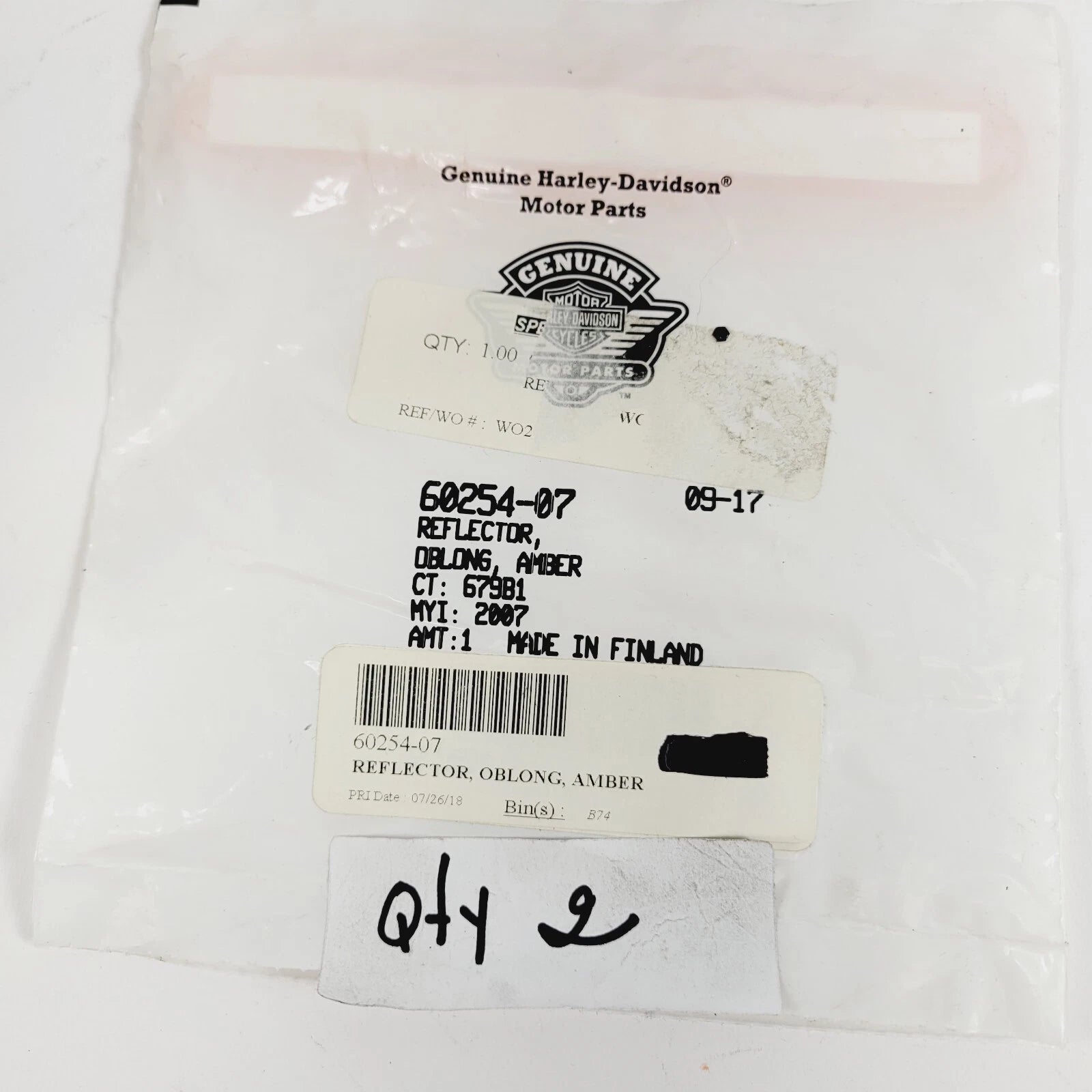 Oblong Amber Reflector for Harley-Davidson (60254-07)