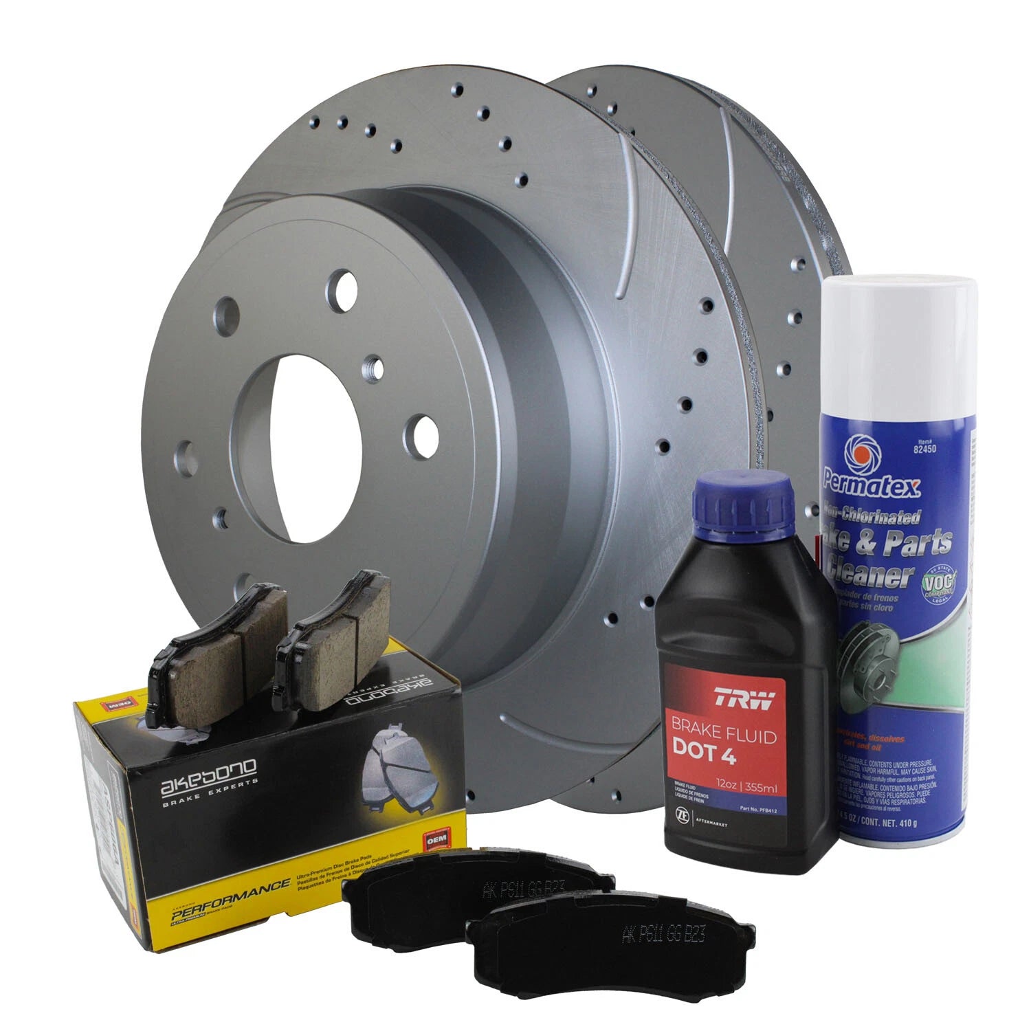 Rear Brake Kit 345mm Drilled Rotors & Akebono Pads for Cadillac Chevy GMC