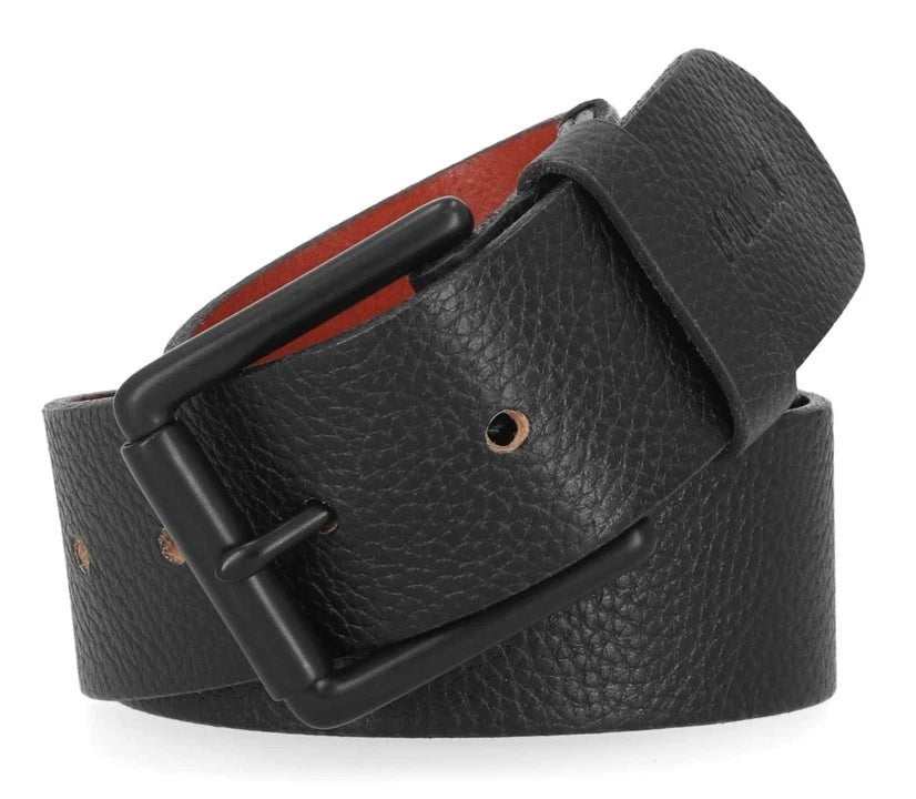 Genuine Leather Roller Buckle Belt for Harley-Davidson (Men's, Matte Black)