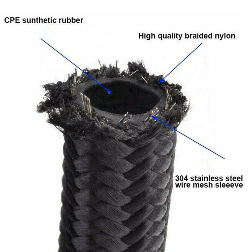 5/8" 10AN Nylon Stainless Steel Braided Oil Fuel Line Fittings Kit 20FT