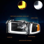 Switchback Dual L-Shape LED DRL Headlights for Dodge Ram 1500-3500 (1994–2002)