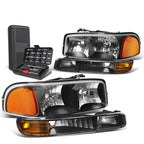 Set of 2 Black Amber Signal Headlights & Bumper Lamps for GMC Sierra (1999–2007)
